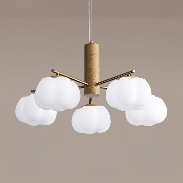 modern gold white cotton ball chandelier