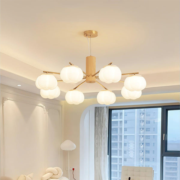 modern gold white cotton ball chandelier