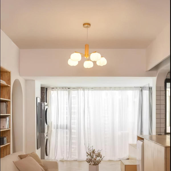 modern gold white cotton ball chandelier
