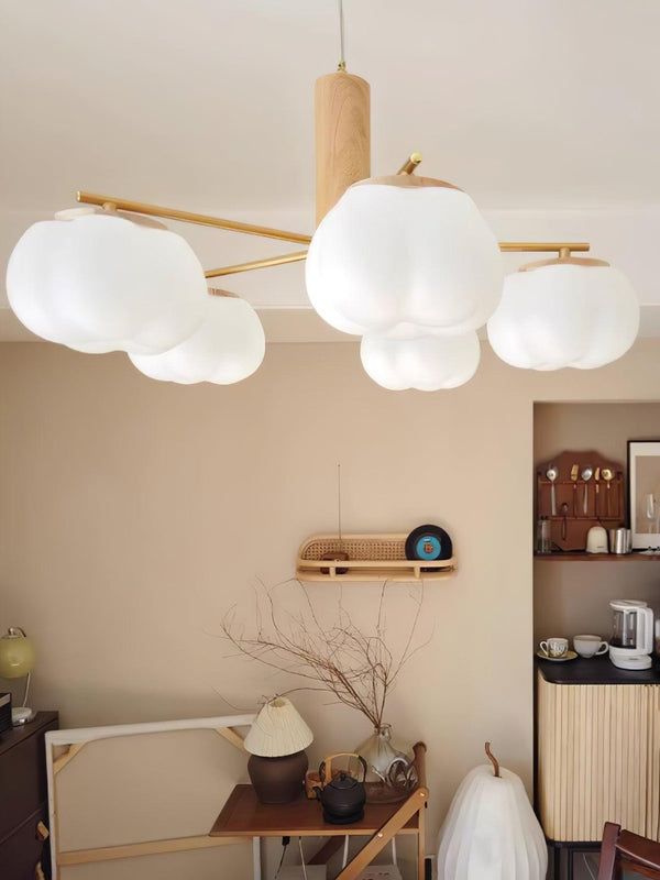 modern gold white cotton ball chandelier