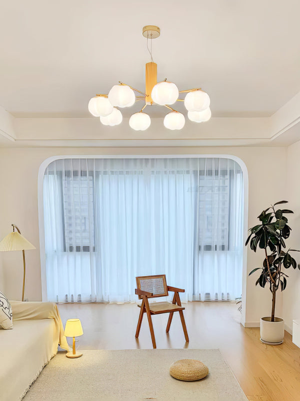 modern gold white cotton ball chandelier