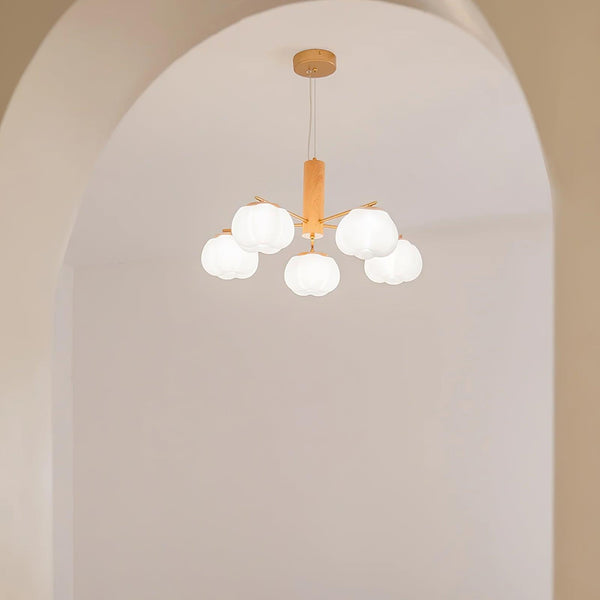 modern gold white cotton ball chandelier