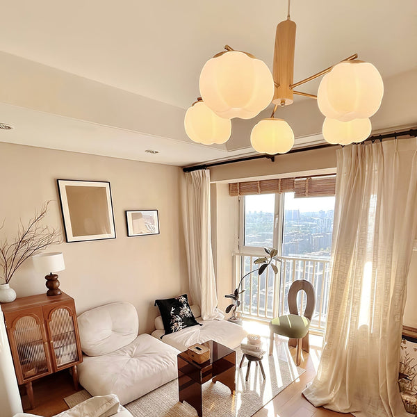 modern gold white cotton ball chandelier