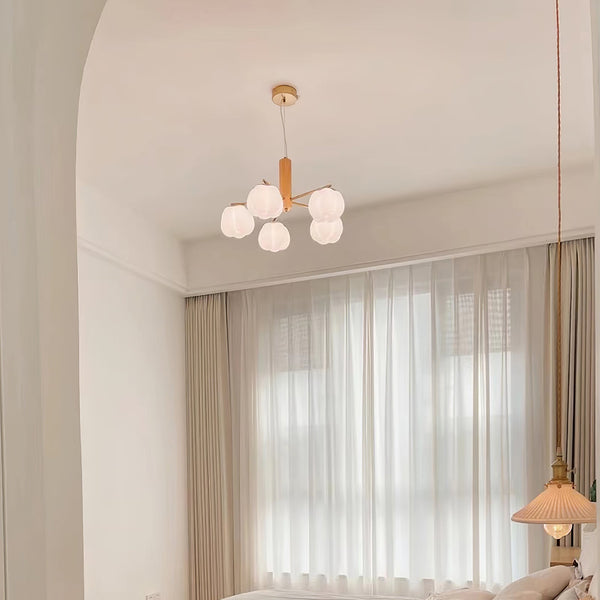 modern gold white cotton ball chandelier