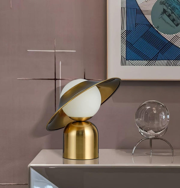 modern gold white glass disc table lamp