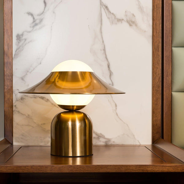 modern gold white glass disc table lamp