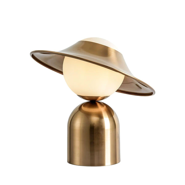 modern gold white glass disc table lamp