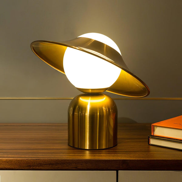 modern gold white glass disc table lamp
