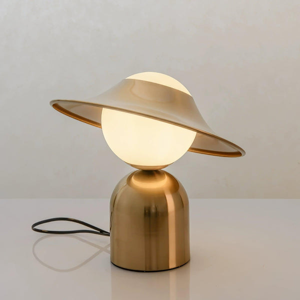 modern gold white glass disc table lamp
