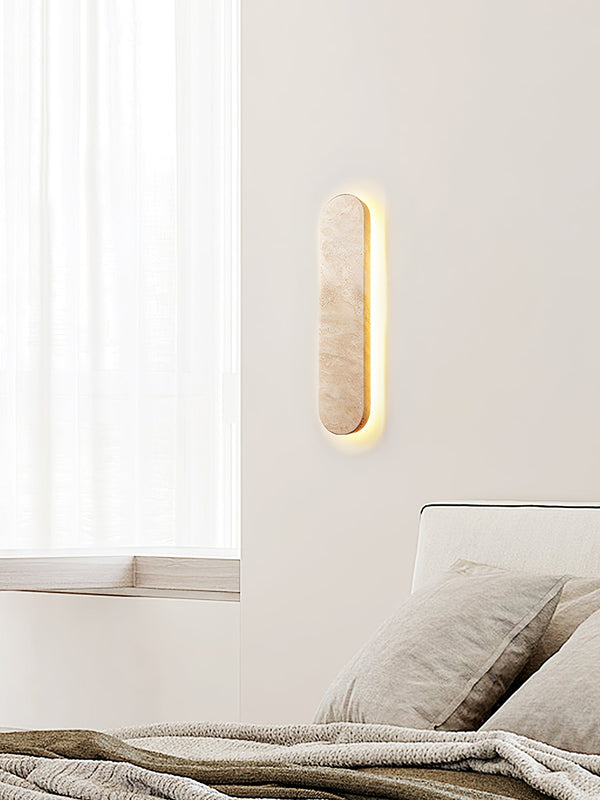 modern honed yellow travertine sculptural led wall sconce