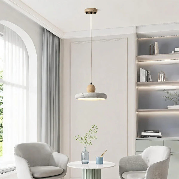 modern natural oak travertine disc pendant light