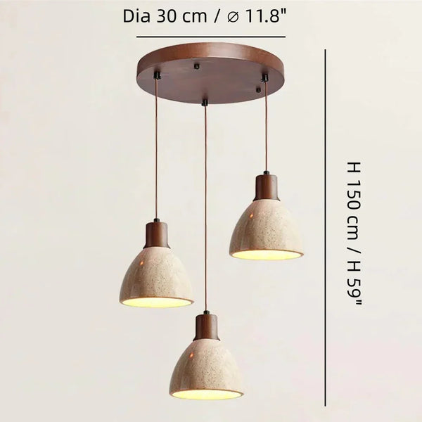modern natural travertine wood dome pendant light
