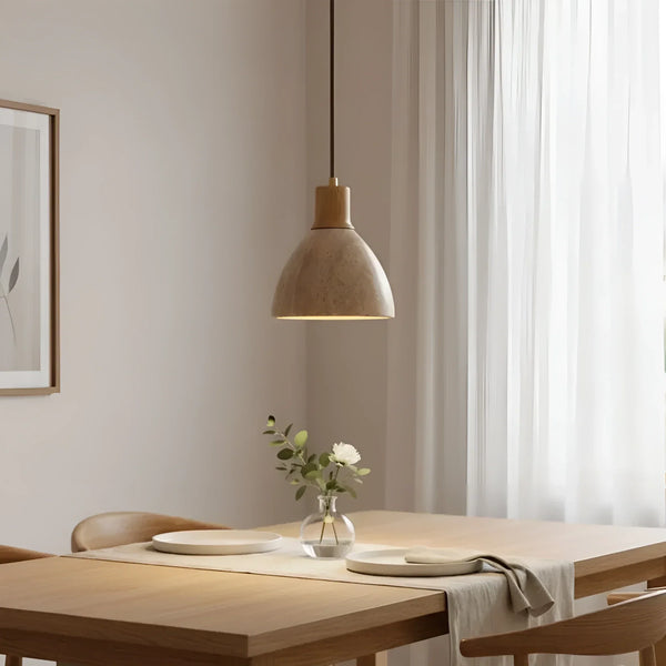 modern natural travertine wood dome pendant light