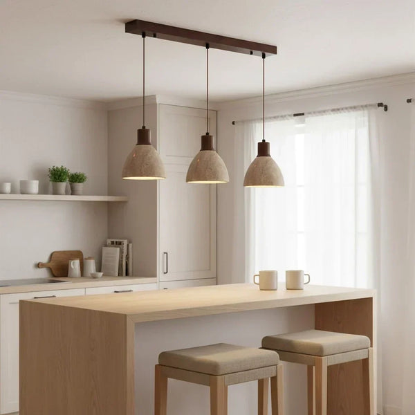 modern natural travertine wood dome pendant light