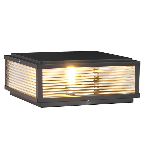 Square Ribbed Glass Outdoor Pier Mount Post Light