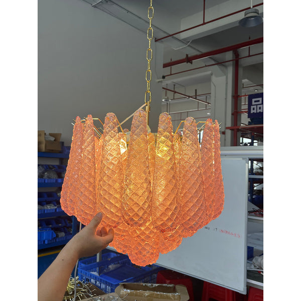 modern pink glass copper chandelier