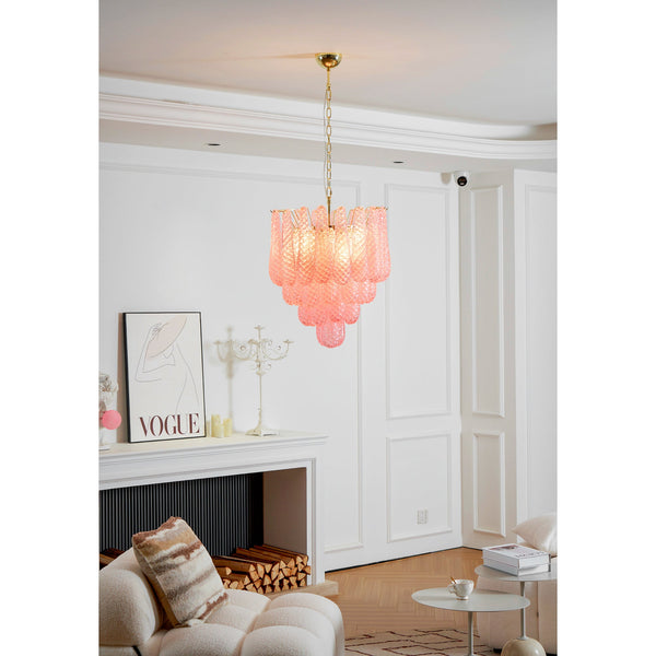 modern pink glass copper chandelier