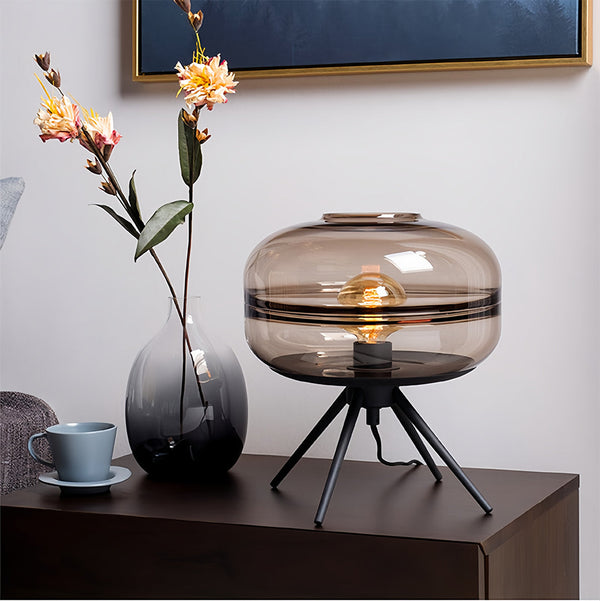 modern sea blue glass iron four leg table lamp