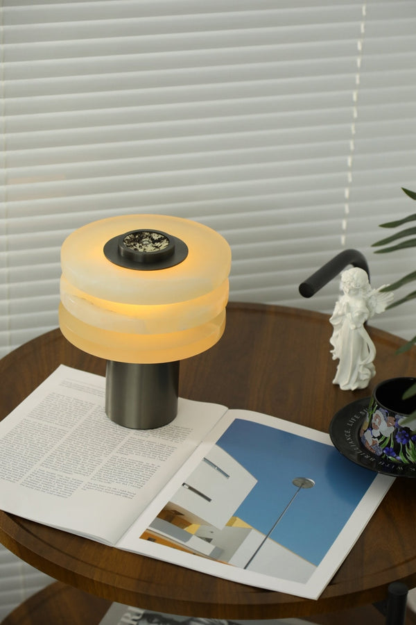 modern silver alabaster tiered obelisk table lamp