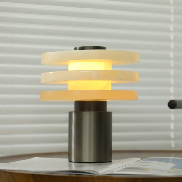 modern silver alabaster tiered obelisk table lamp