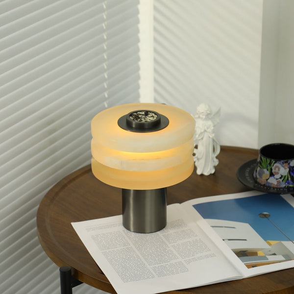 modern silver alabaster tiered obelisk table lamp
