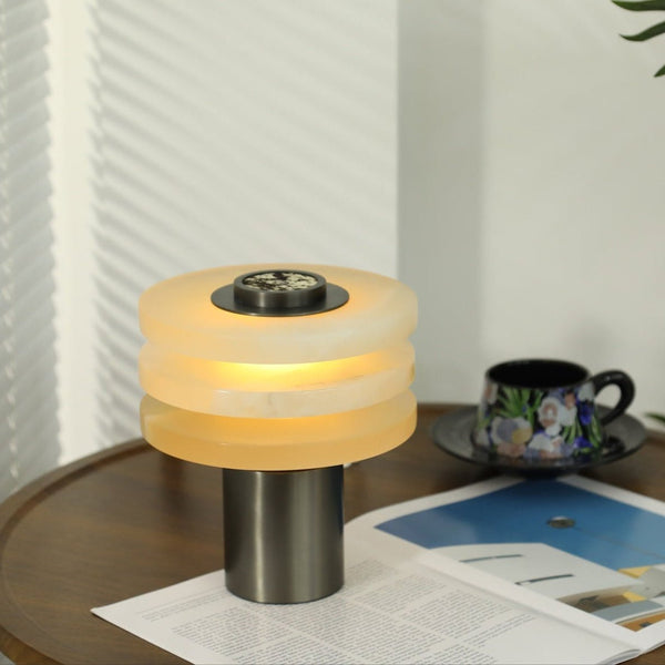 modern silver alabaster tiered obelisk table lamp