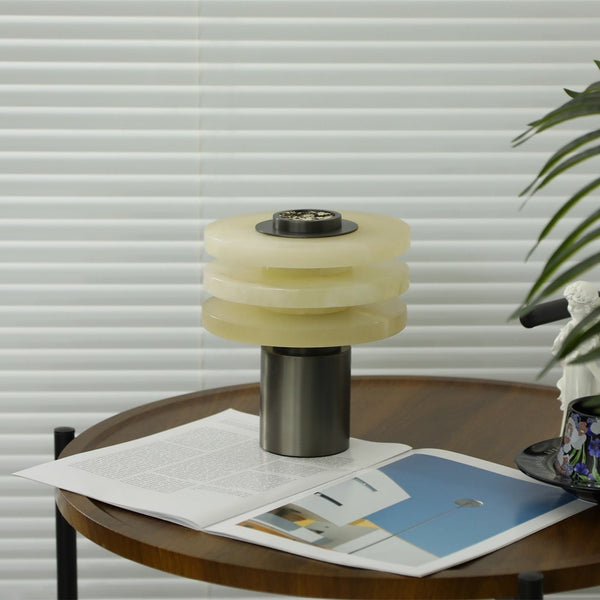 modern silver alabaster tiered obelisk table lamp