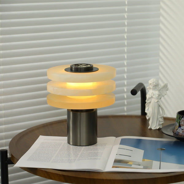 modern silver alabaster tiered obelisk table lamp