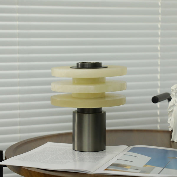 modern silver alabaster tiered obelisk table lamp