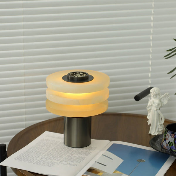 modern silver alabaster tiered obelisk table lamp
