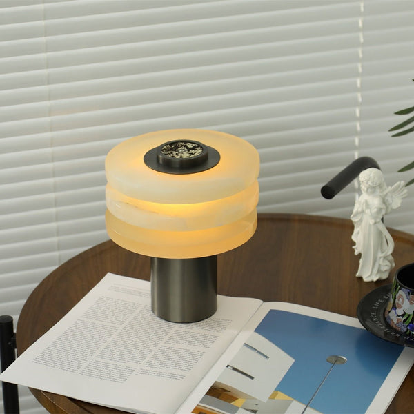 modern silver alabaster tiered obelisk table lamp