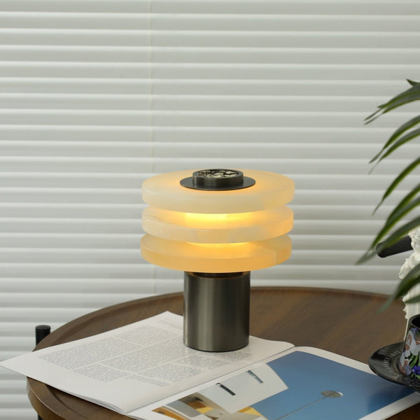 modern silver alabaster tiered obelisk table lamp
