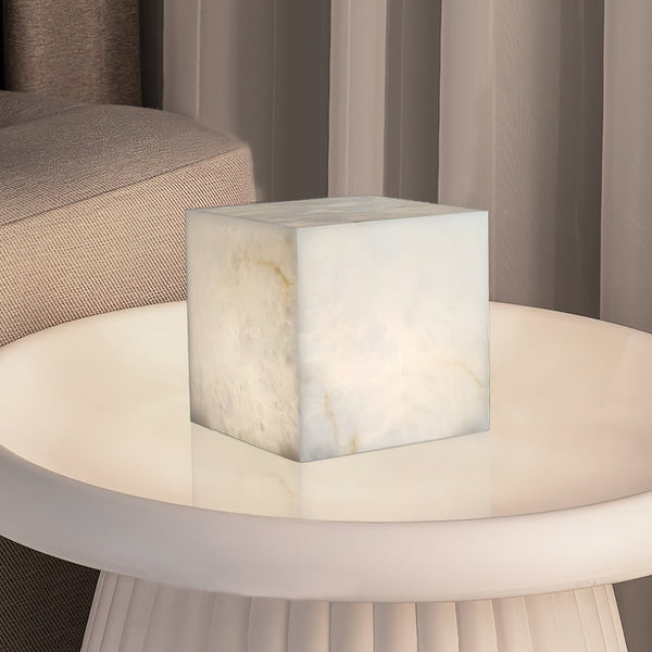 modern snow white natural alabaster cube table lamp