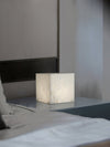 modern snow white natural alabaster cube table lamp