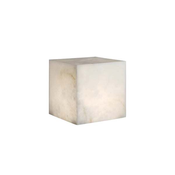 modern snow white natural alabaster cube table lamp