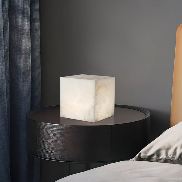 modern snow white natural alabaster cube table lamp
