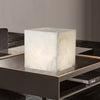 modern snow white natural alabaster cube table lamp