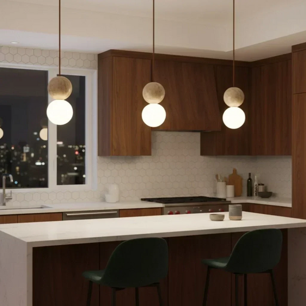 modern travertine frosted glass globe pendant light