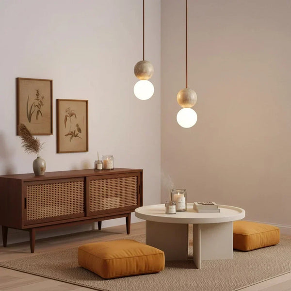 modern travertine frosted glass globe pendant light