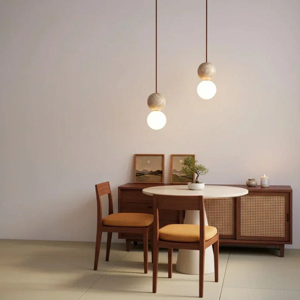 modern travertine frosted glass globe pendant light