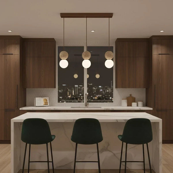 modern travertine frosted glass globe pendant light