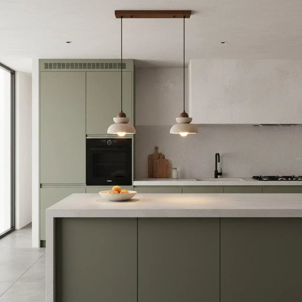 modern travertine walnut multi light pendant lamp