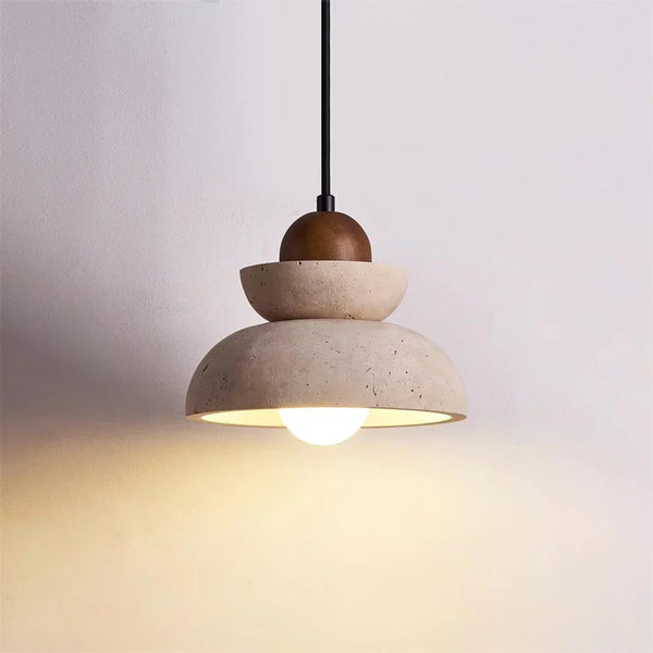 modern travertine walnut multi light pendant lamp