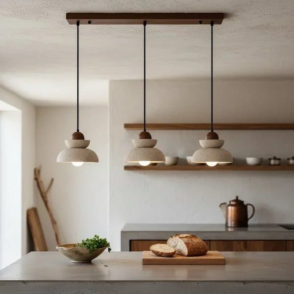 modern travertine walnut multi light pendant lamp