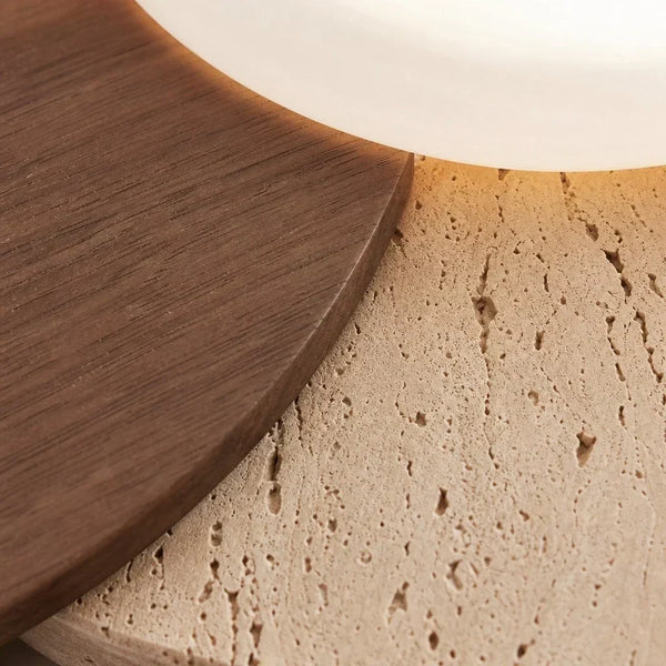 modern travertine wood double globe wall sconce