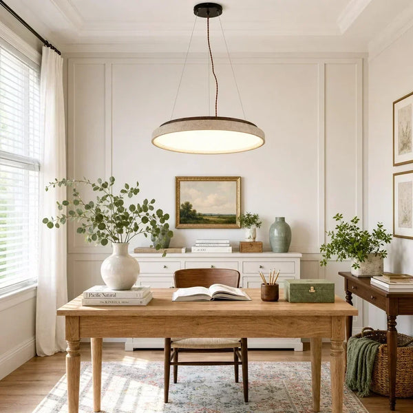 modern travertine wood round wabi sabi pendant light