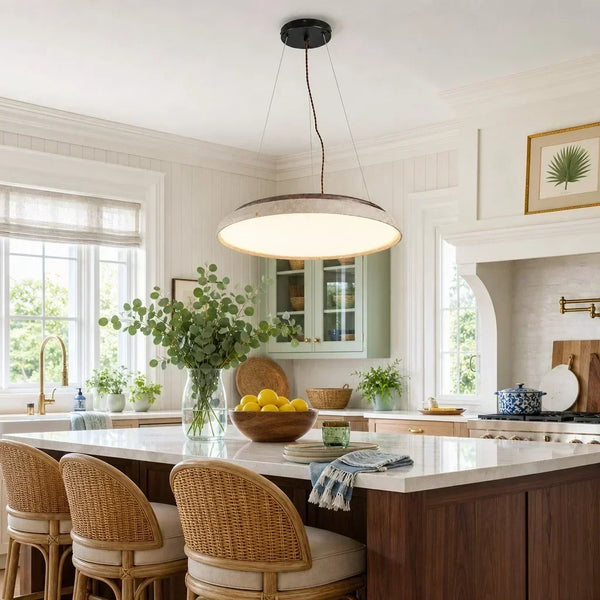 modern travertine wood round wabi sabi pendant light