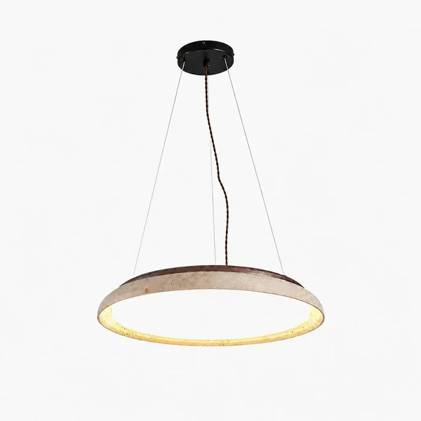modern travertine wood round wabi sabi pendant light