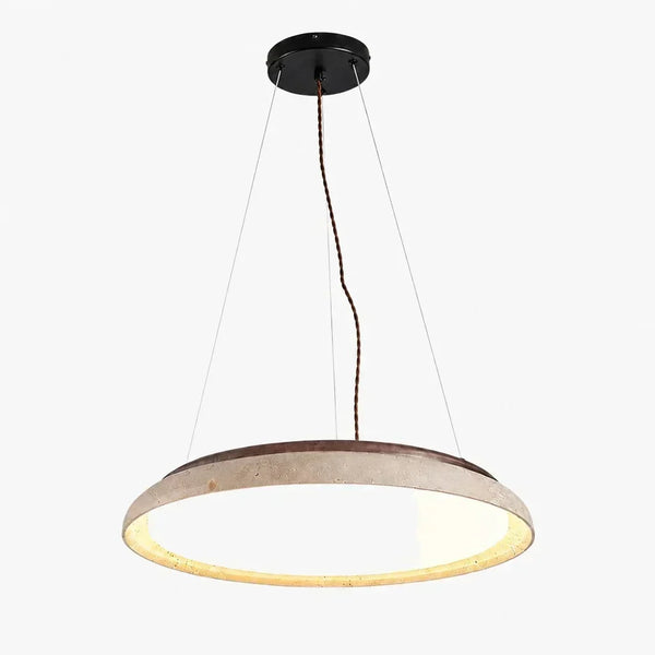 modern travertine wood round wabi sabi pendant light