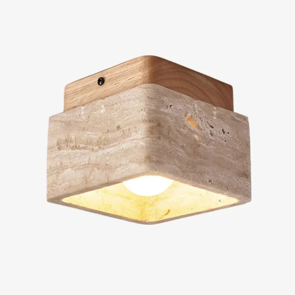 modern travertine wood square semi flush ceiling light
